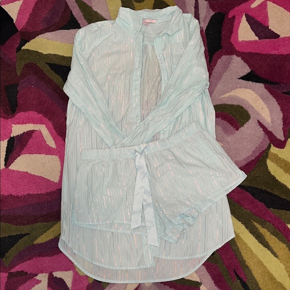 Victoria's Secret Other - Light Blue Shine Striped Pajama Set